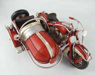 Metalowy MOTOR z koszem czerwony RETRO pojazd motocykl