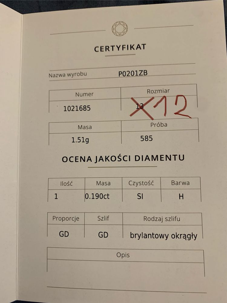 Pierścionek zaręczynowy Kartezja P0201ZB 0,19ct Aclari