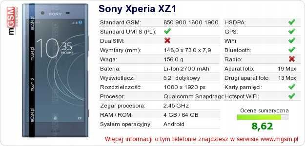 Sony Xperia XZ1 4/64GB / 5,2" / 19 Mpix / Etui / Eko Komis