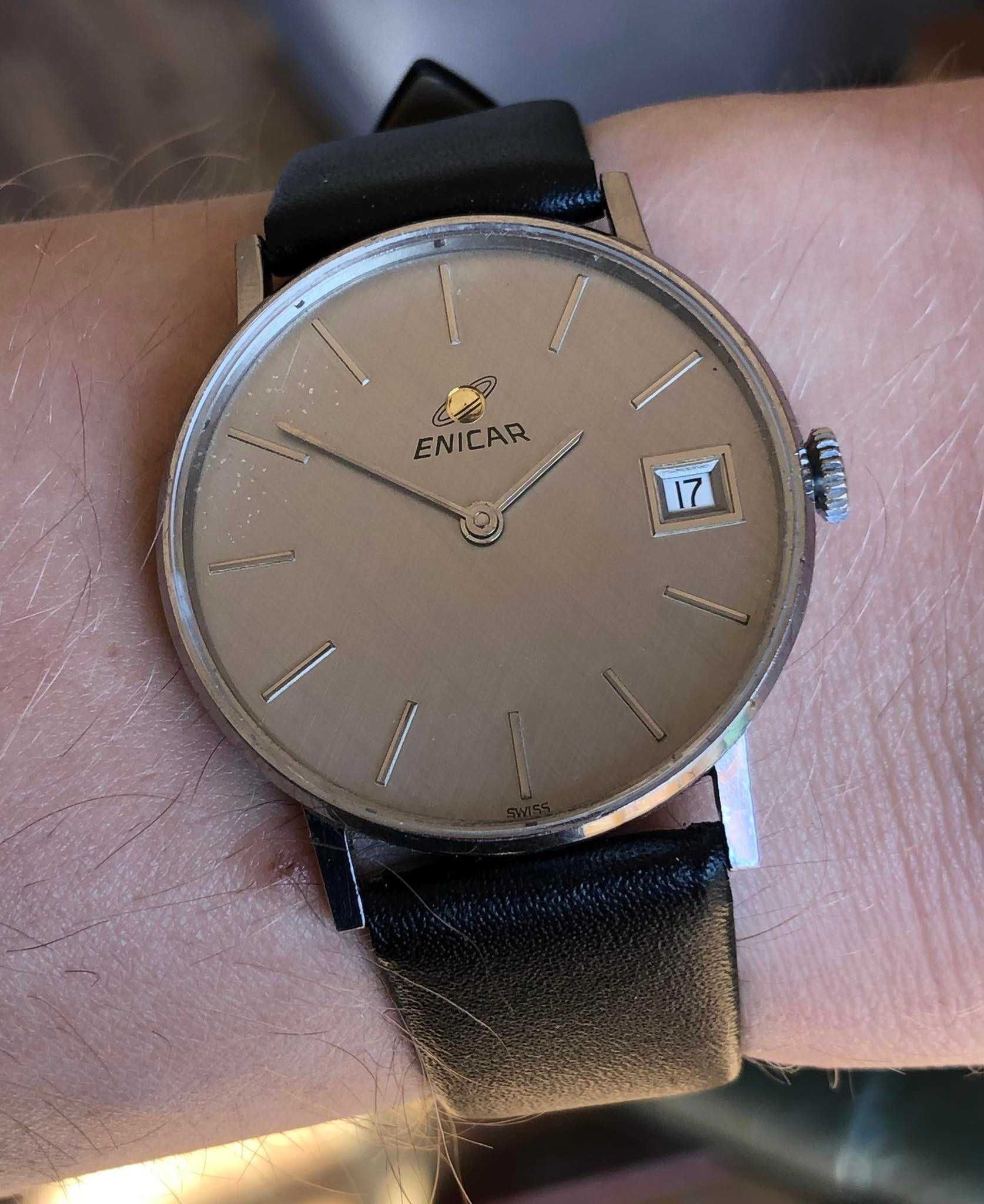 Unikat! Szwajcarski zegarek vintage Enicar stalowy po serwisie