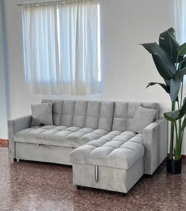 Sofá cama cinza com baú novo  + entrega gratuita