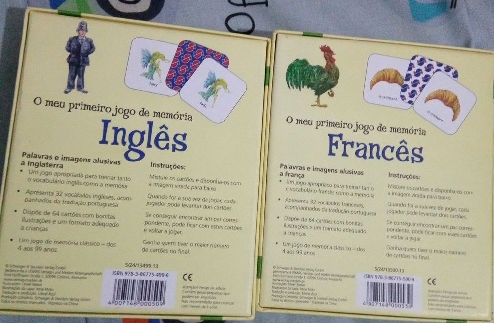Jogo de memória, com vocabulário de inglês, francês/português