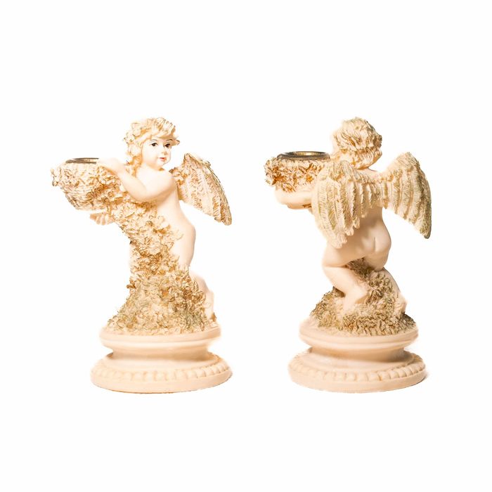 Conjunto 2 castiçais de anjos - 13cm altura - Arte Sacra