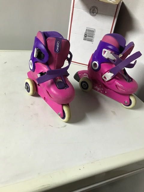 patins de 3 rodas marca oxelo rosa ajustável no tamanho  30,31,32