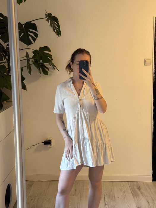 Beżowa sukienka w stylu boho ala lniana