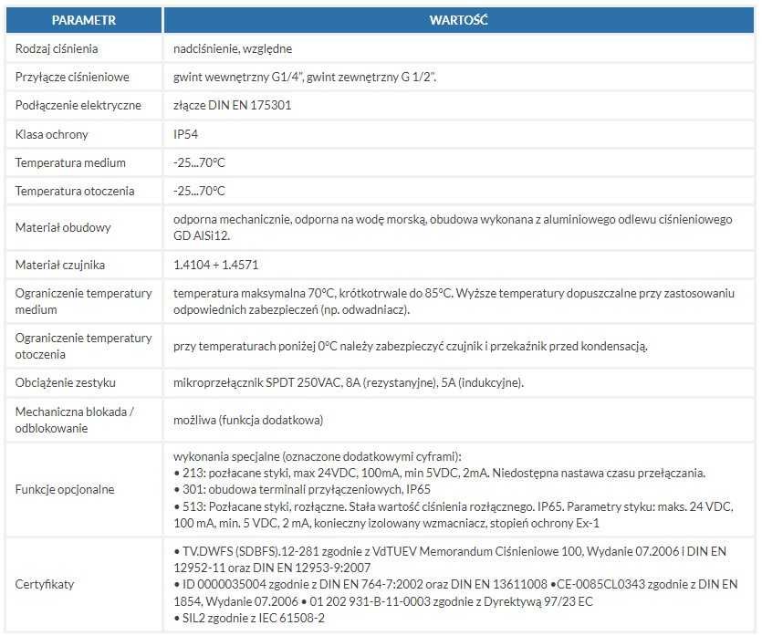 Presostat różnicowy DWR1 FEMA HONEYWELL do gorącej wody, gazu i paliwa