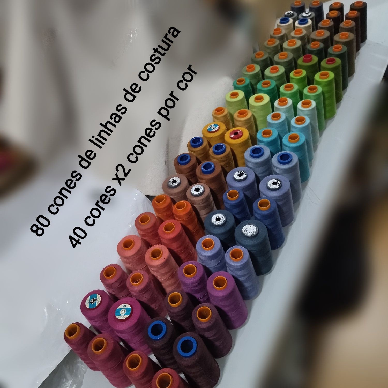 80 cones de linhas de costura bem cheios ( 40 cores x2 cones por cor)