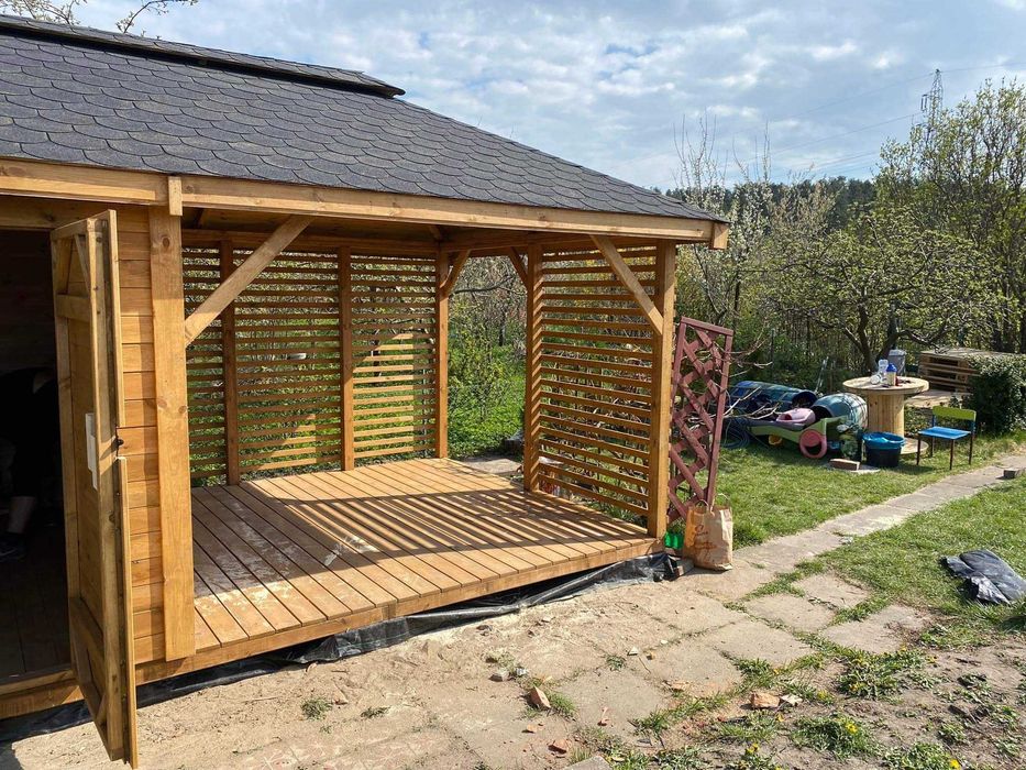 Domek narzędziowy ogrodowy drewniany z altaną "Vegas" 6x3