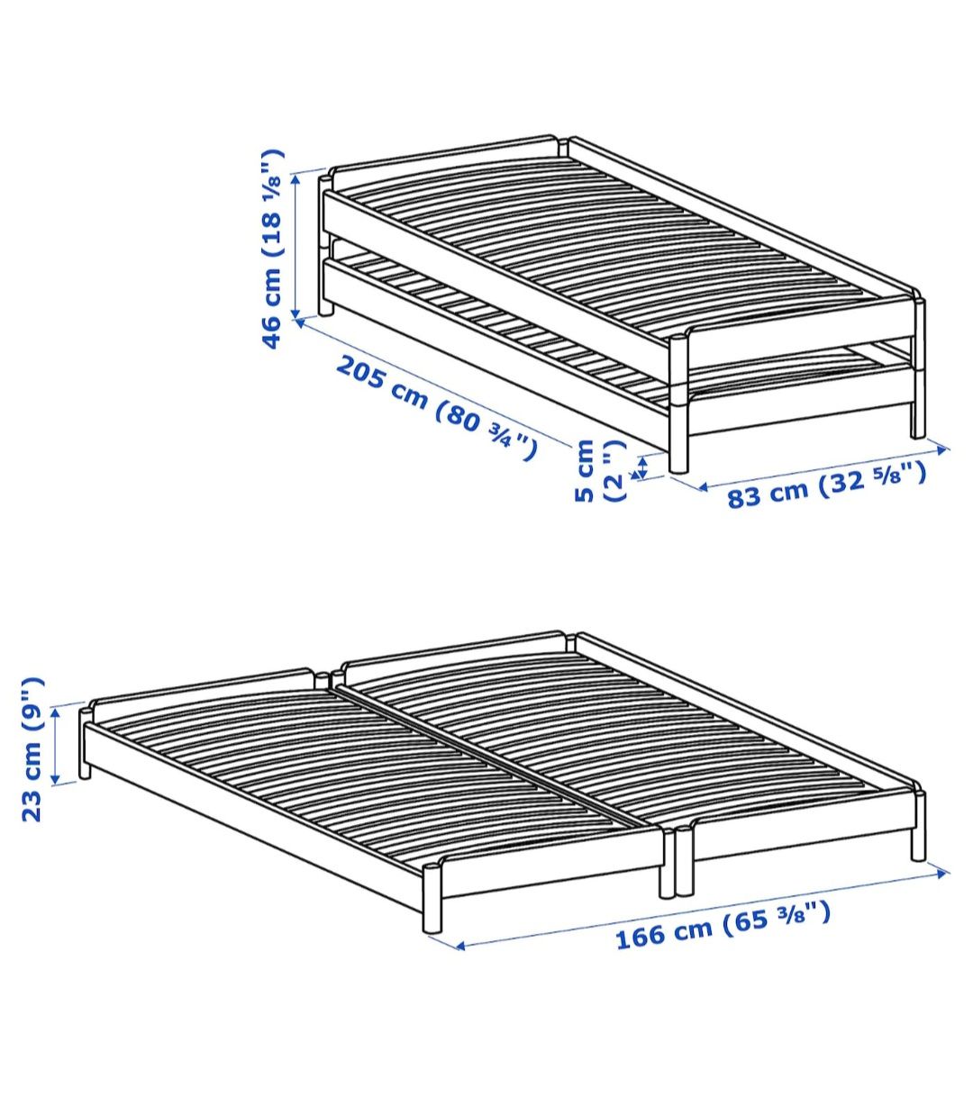 Łóżko sztaplowane, sosnowe IKEA, idealne, 2 sztuki