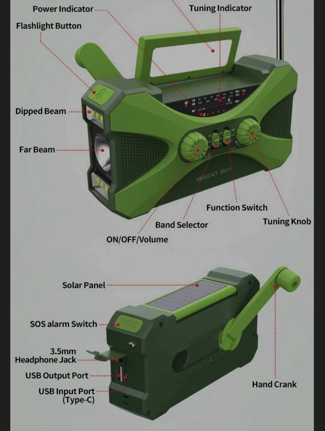 Радио, радио-павербанк, аварийное радио, радио с фонариком