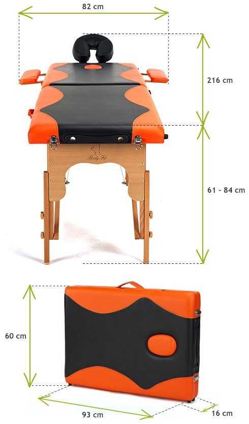 Stół, łóżko do masażu 2-segmentowe drewniane - czarno pomarańczowe