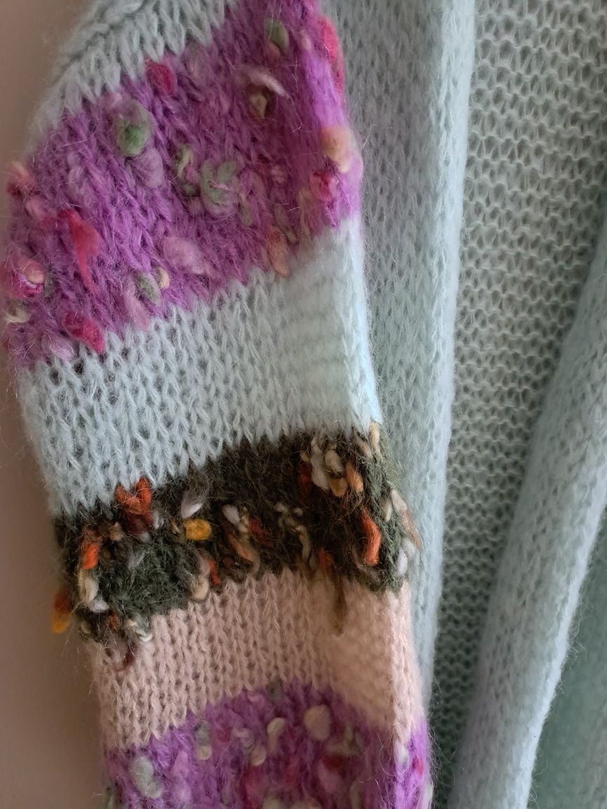 Nowy kardigan MIĘTOWY ręcznie robiony wełna alpaka w stylu la cocarda