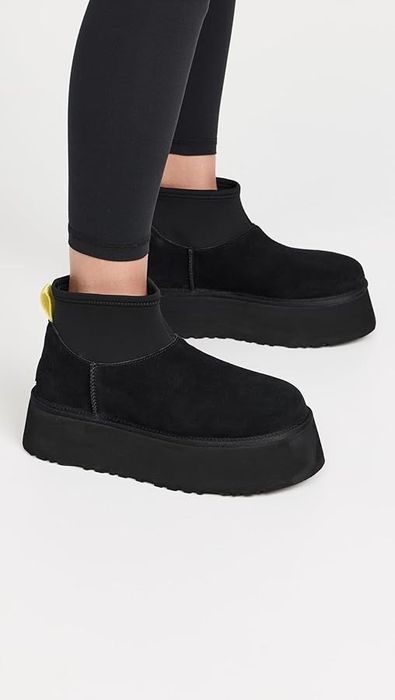 Оригінал UGG classic mini dipper black уггі короткі на платформі чорні