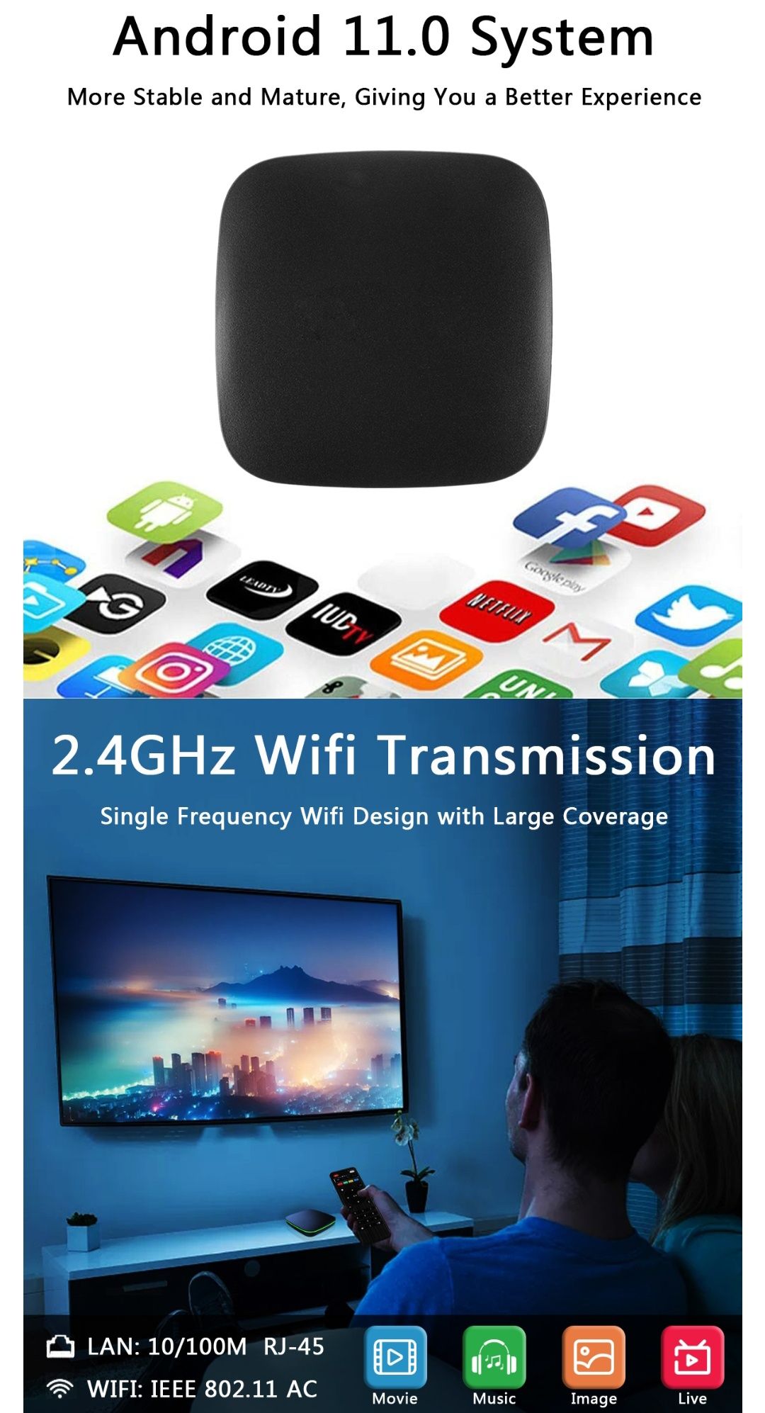 Tv box Allwinner H2 4G/32G android 11 com bluetooth 4k wifi NOVO