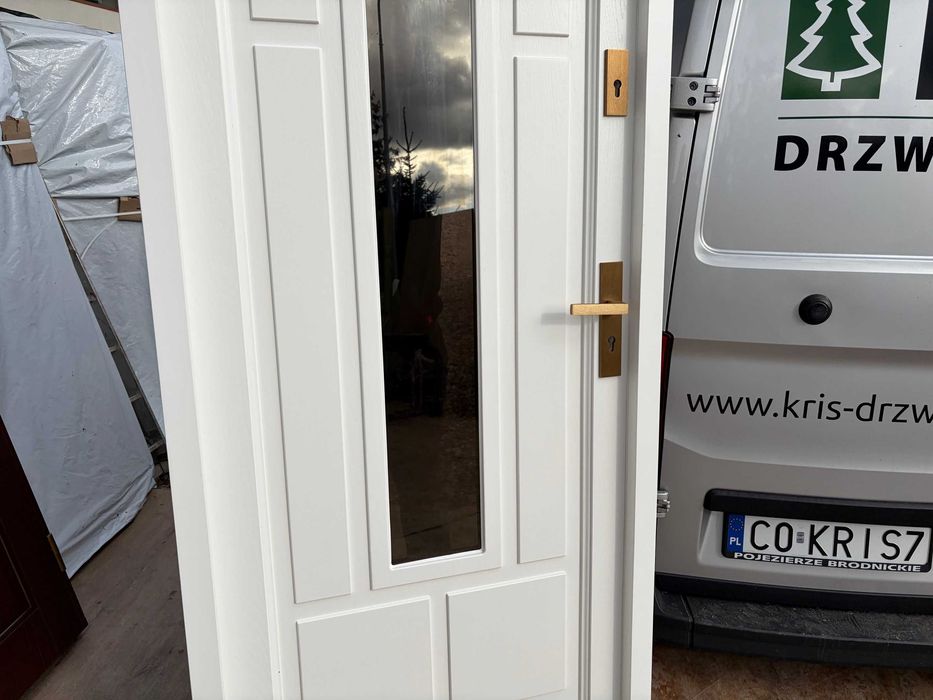 Drzwi zewnętrzne drewniane OD RĘKI dębowe Czyste Powietrze DWUKOLOR