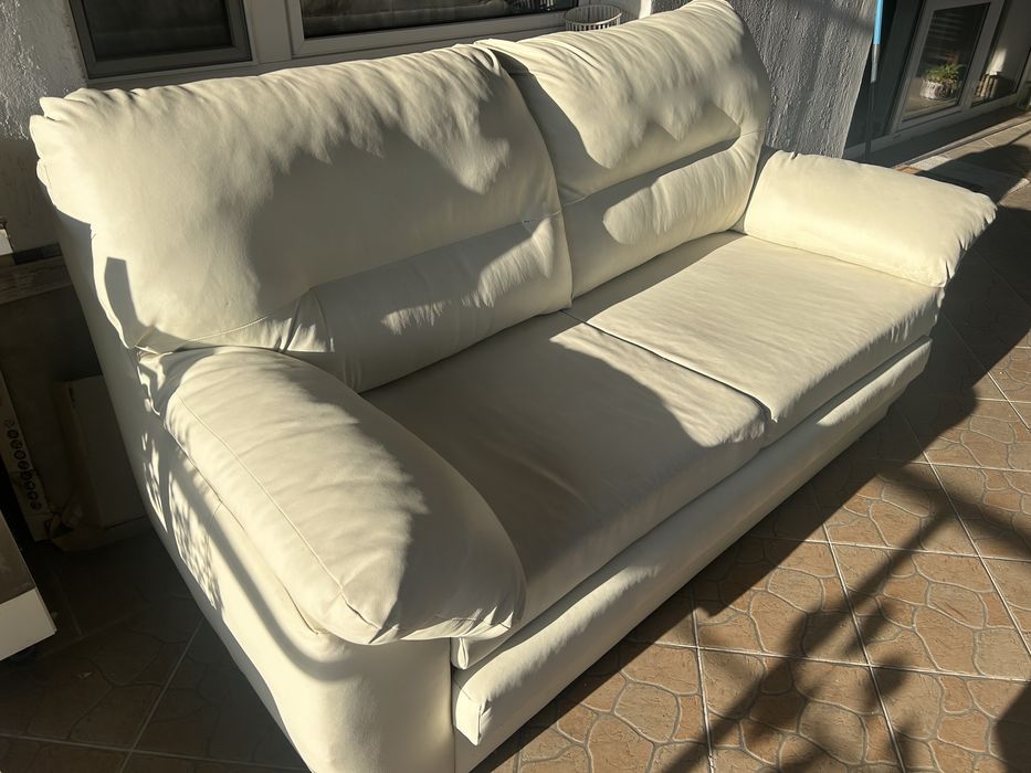 Kanapa sofa biała z funkcją spania ekoskóra