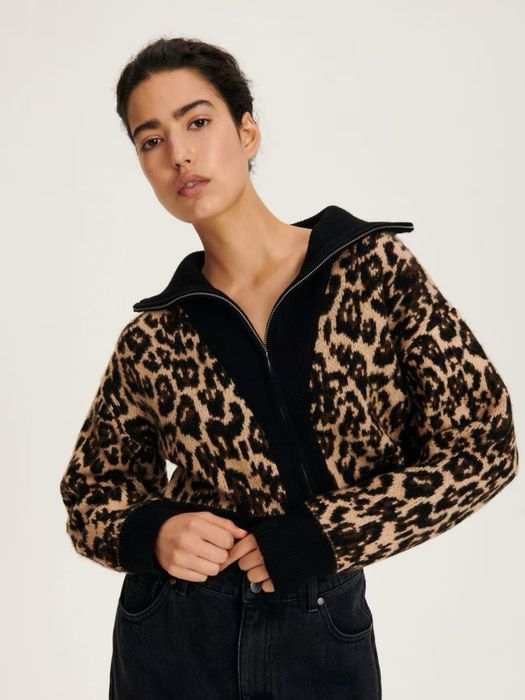 Krótki sweterek Reserved w panterkę na zamek S