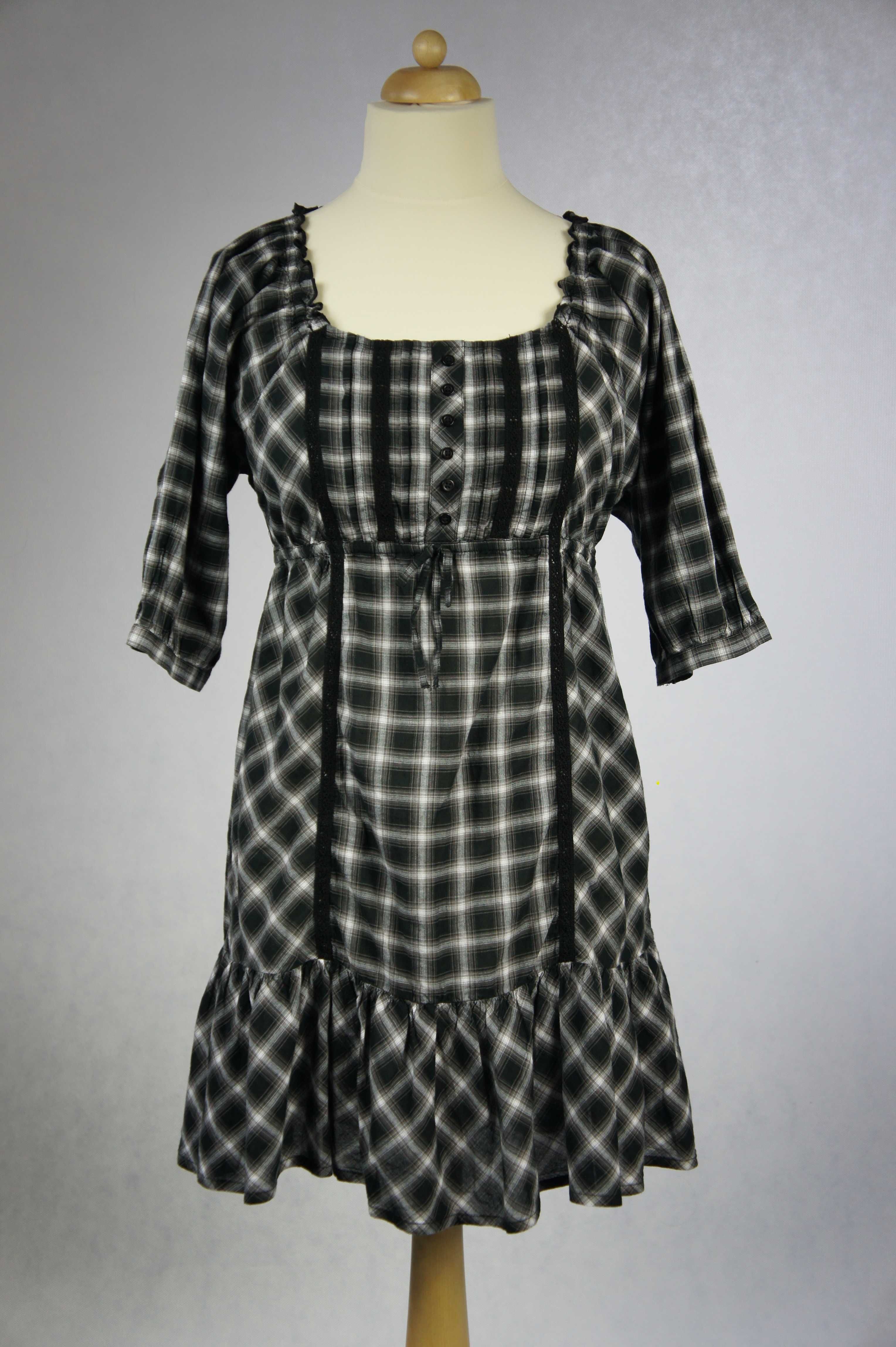 Papaya sukienka w czarno-białą kratkę rękawy 3/4 krata retro vintage