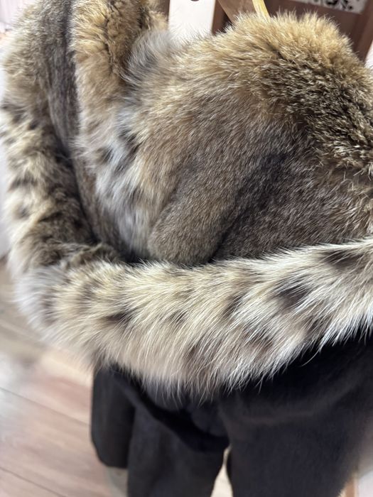 Норковая шуба с капюшоном из рыси XS-S