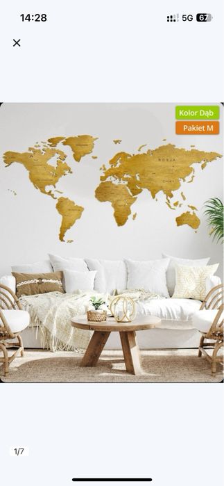 Duża Drewniana Mapa Swiata na sciane z panstwami 250x125cm duża