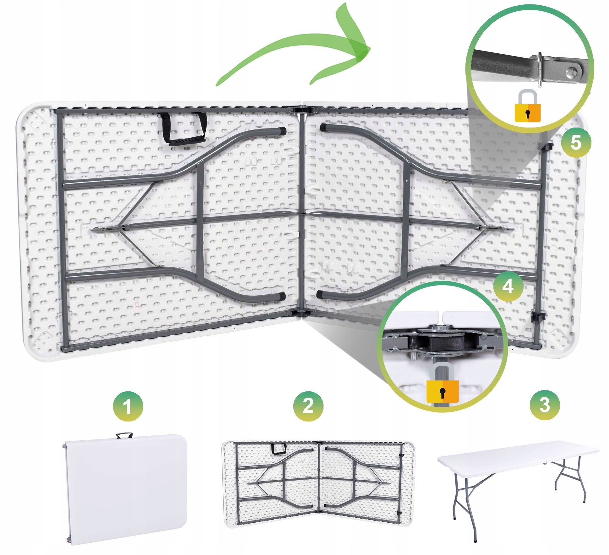 STÓŁ OGRODOWY Składany CATERINGOWY Bankietowy Gruby BLAT 180 cm