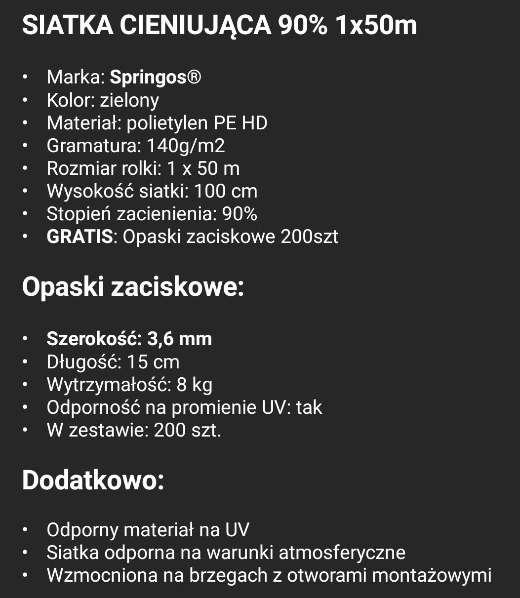 Siatka cieniująca osłonowa maskująca 1x50m 90% +UV
