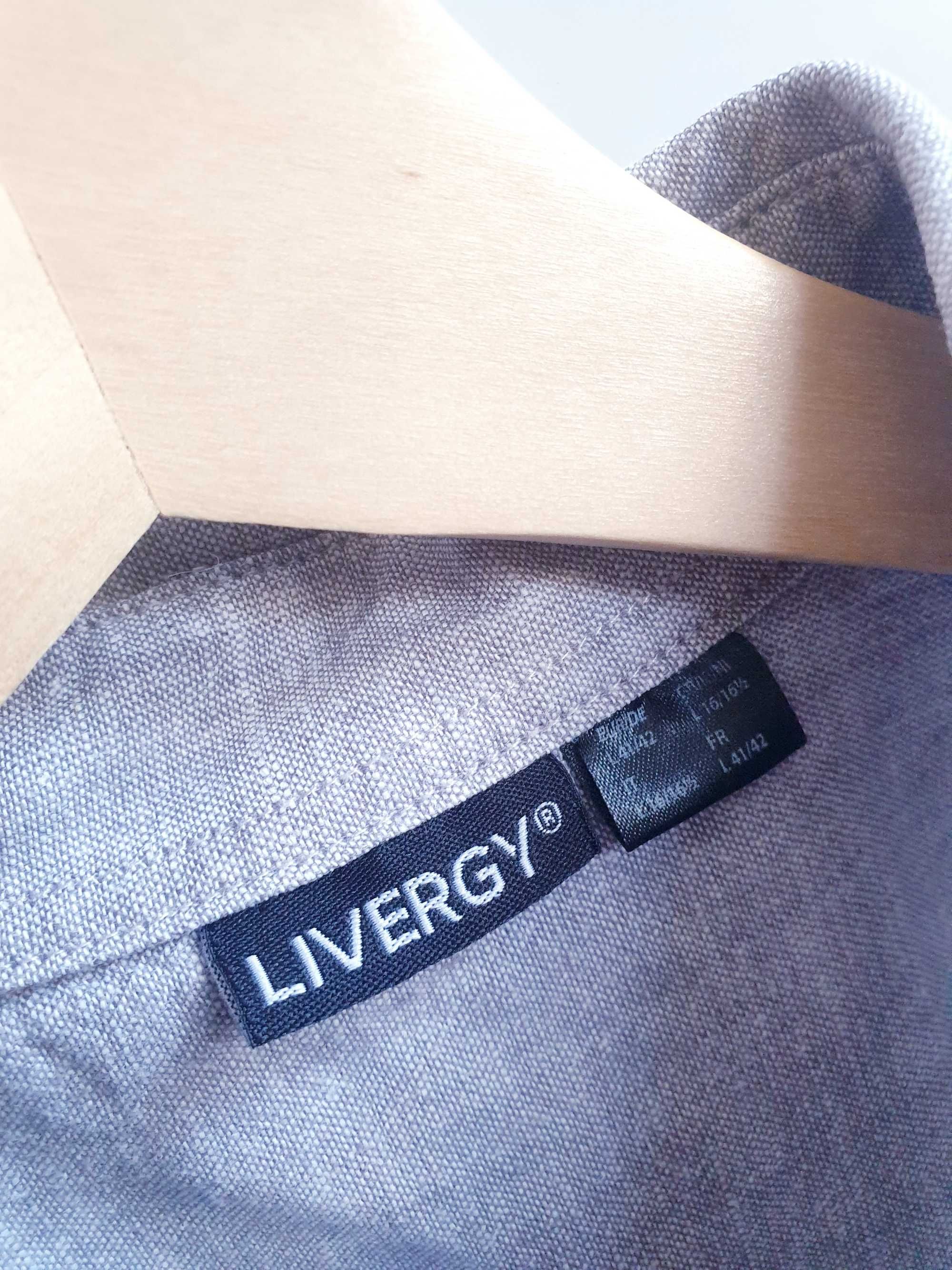 Szara lniana koszula Livergy L męska z krótkim rękawem
