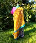 Vintage saree sari żółte w kwiaty floral indyjska sukienka retro