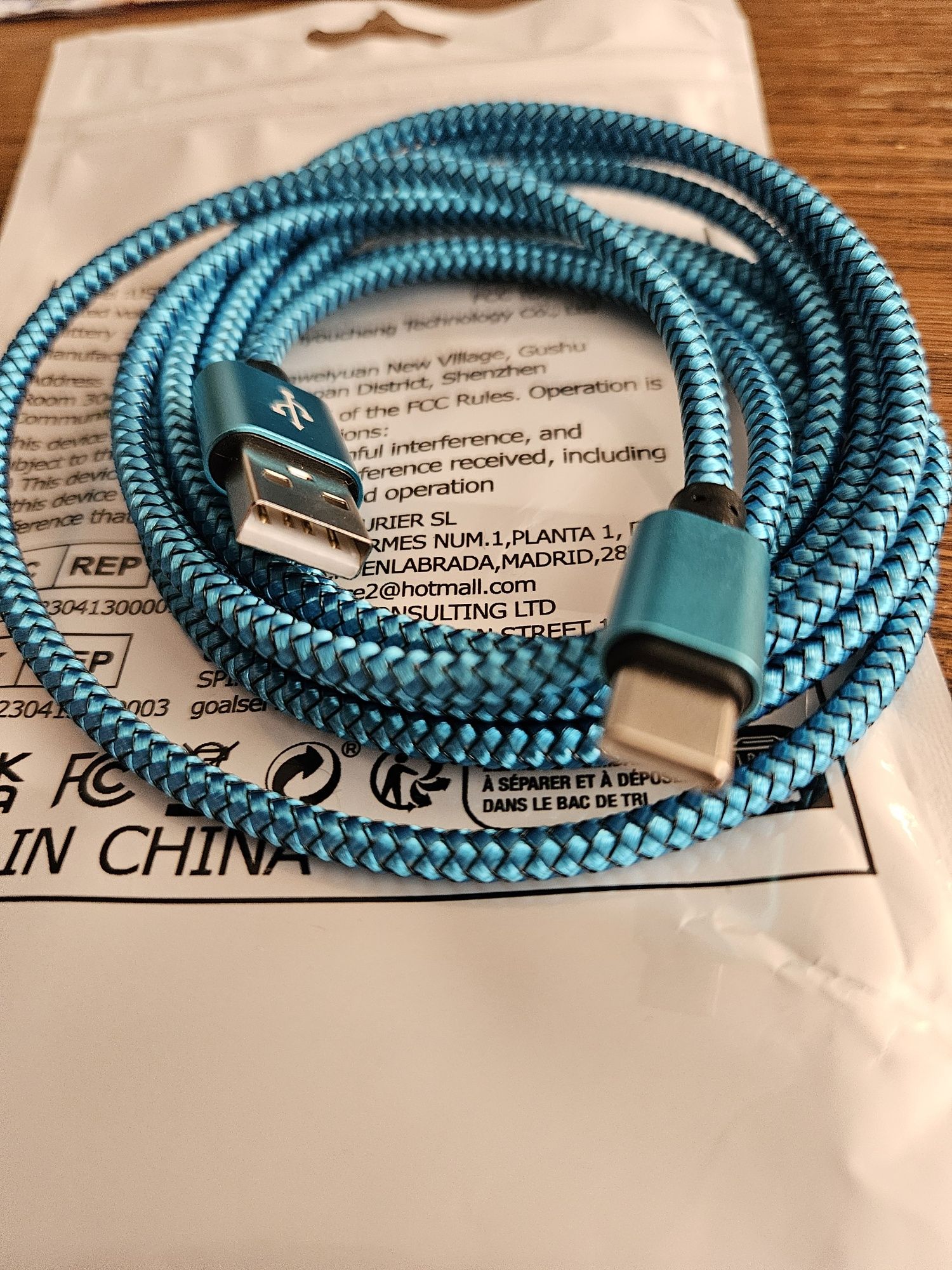 USB Kabel C niebieski do ładowarki 3A długość 2metry