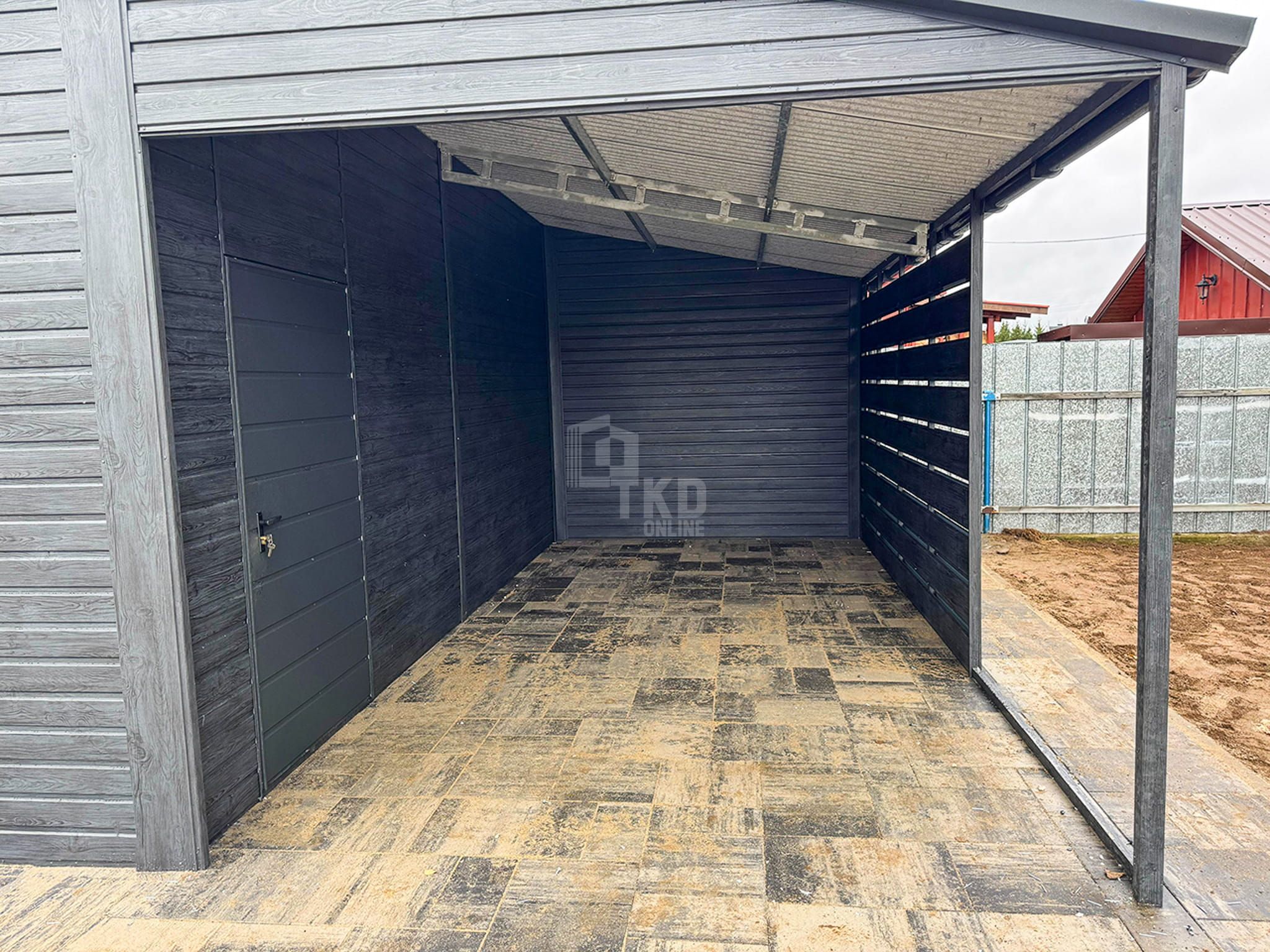 Garaż Blaszany Premium 8X6M + Wiata 3X6 Brama Drzwi Okno Rynny Tkd328
