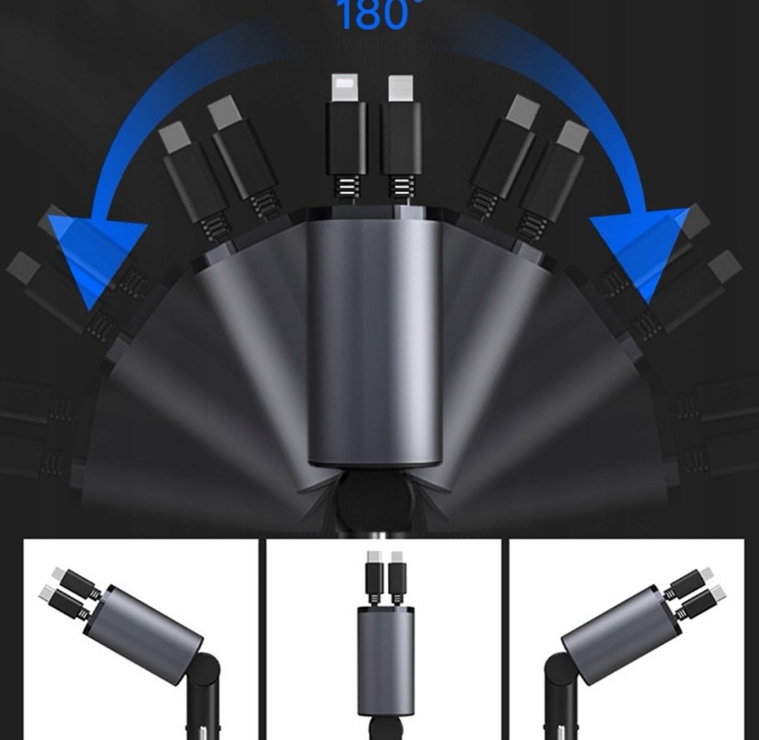 Ładowarka Samochodowa USB C 30W apple LIGHTNING Zwijak 12V 24V