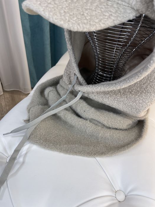 Женский капор на флисе+кепка тедди черный,молоко Жіночий капор+кепка