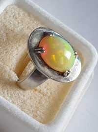 Stary srebrny pierścionek opal Etiopia srebro rękodzieło