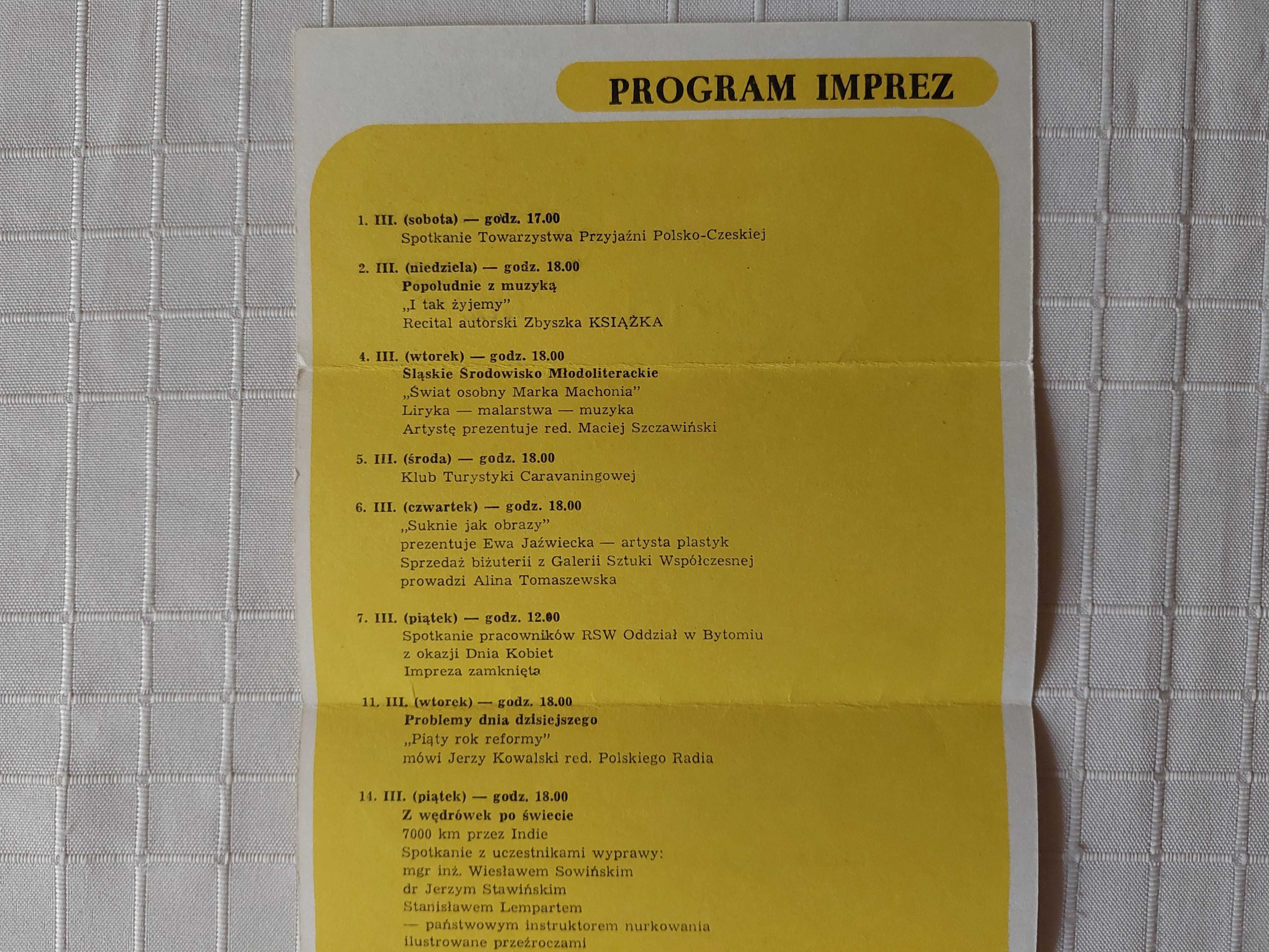 Ulotki / programy wydarzeń kulturalnych z lat 70. i 80.