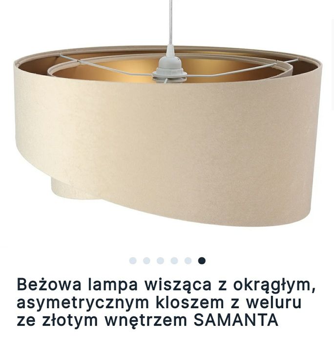 Beżowa lampa wisząca SAMANTA asymetryczny klosz z weluru ze złotym wne