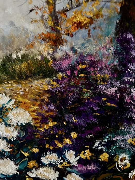 Картина Білі хризантеми в саду