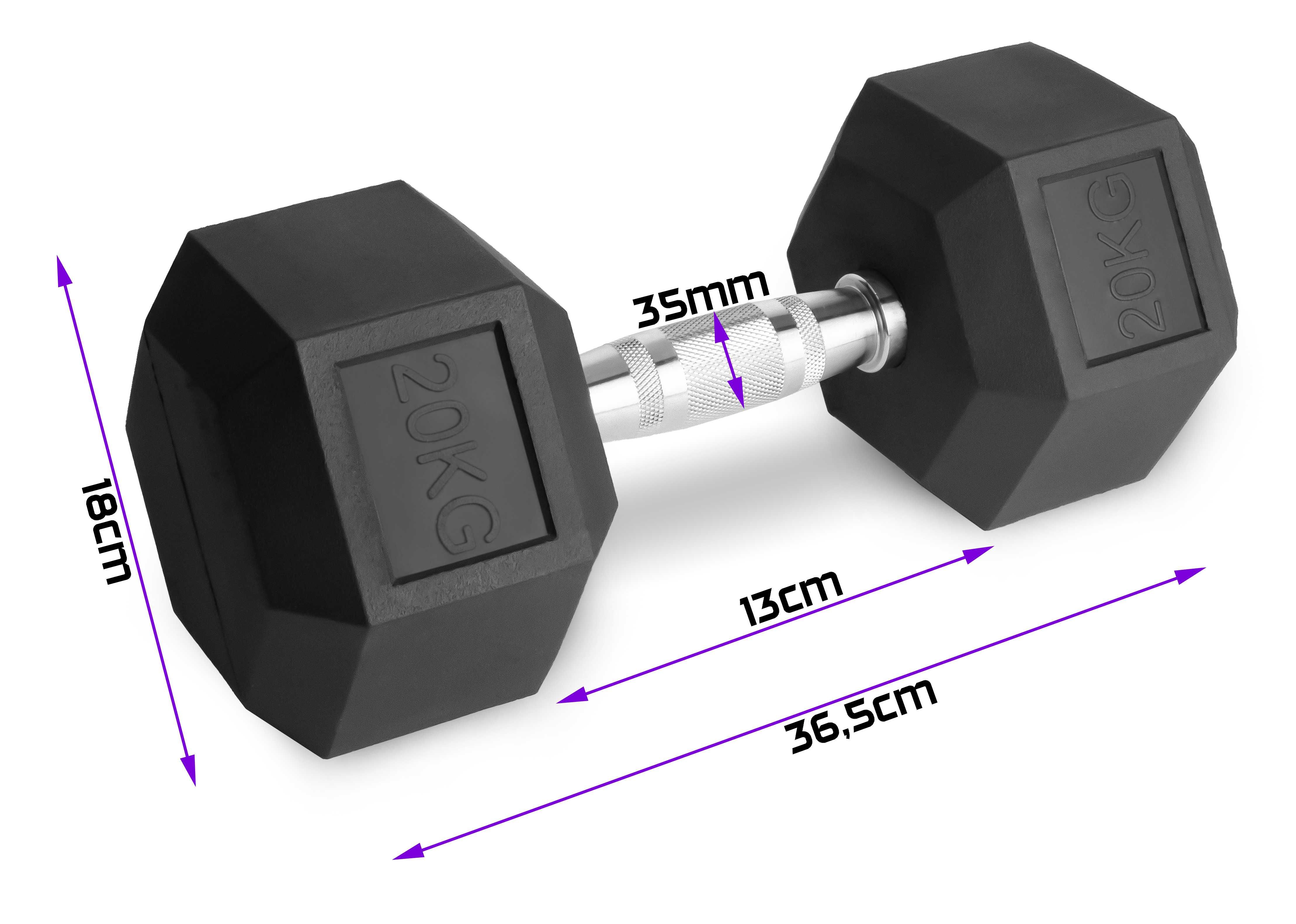 Hantle stałe 2x20kg żeliwne gumowane ZESTAW 40kg HEX SOLIDNE Ł