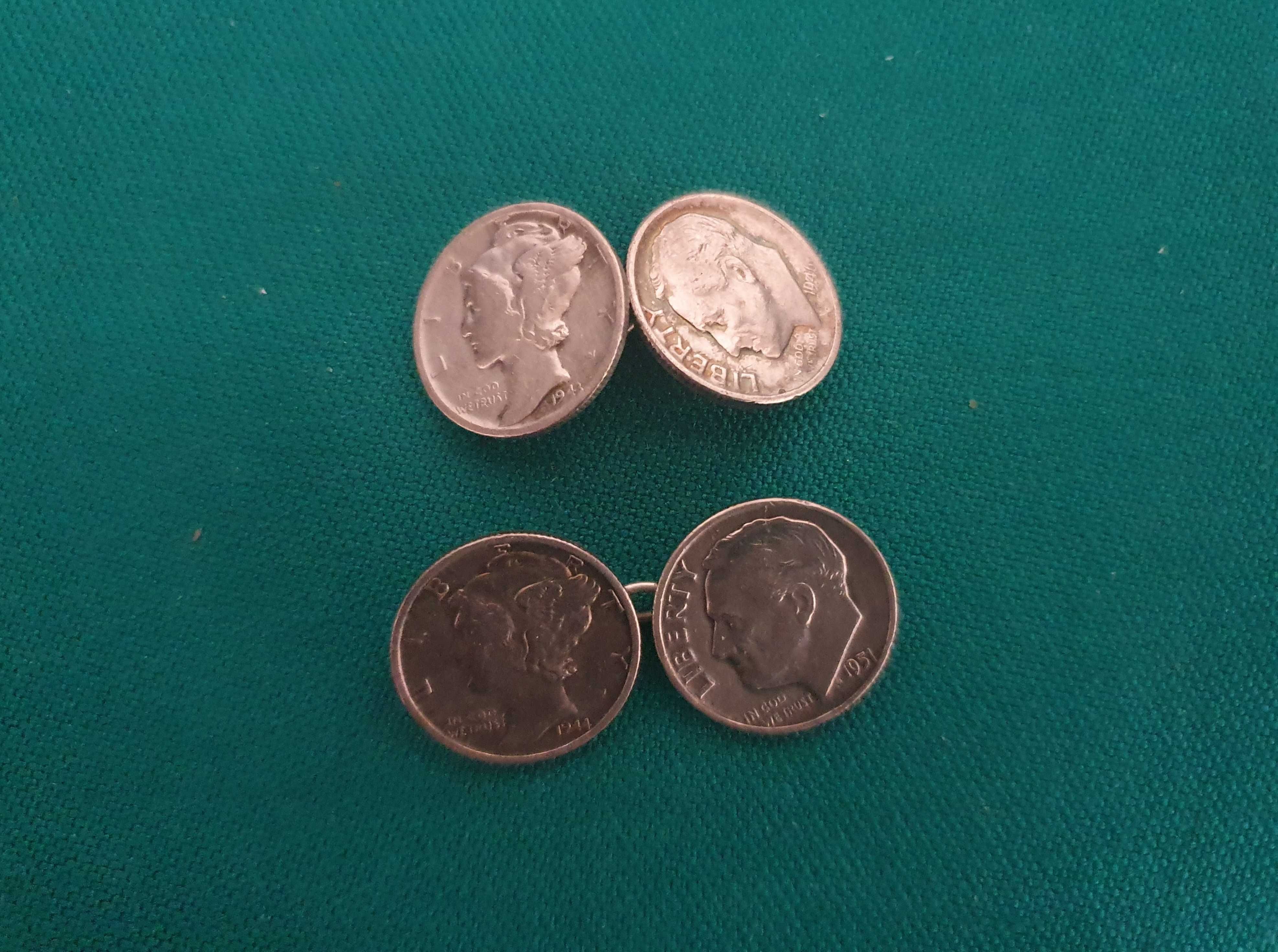 Botões de punho ÚNICOS, de moedas de ONE DIME, prata 0.900 de 1943-USA