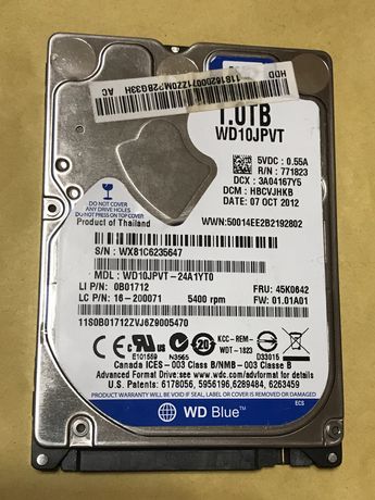 Быстрый жесткий диск 2.5" 1Tb Western Digital Blue, SATA3, 5400 rpm