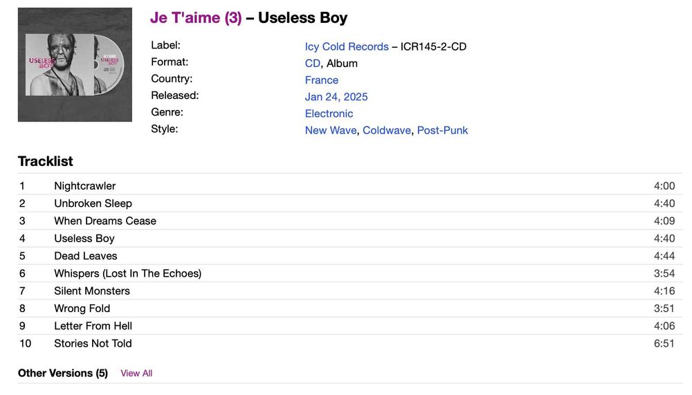 Je T'aime Useless Boy Autografy! Nowa Cold Wave! Kolekcjonerski Unikat