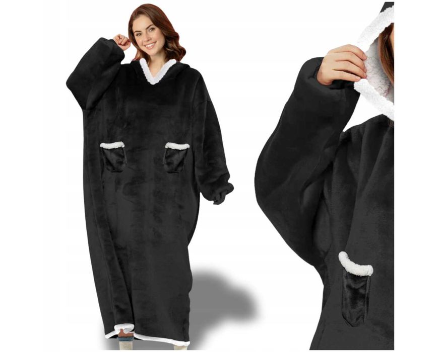 Koco Bluza Oversize Długa Ciepła Koc Damska z Kapturem Dzień Kobiet