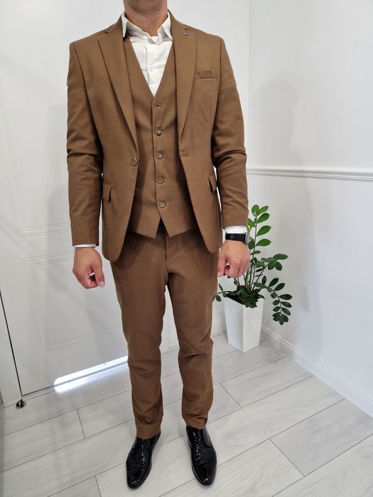 Garnitur męski 48 marynarka spodnie 3w1 brązowy M