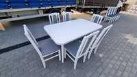Nowe: Stół rozkładany z 6 krzesłami, OD RĘKI, biały + szary