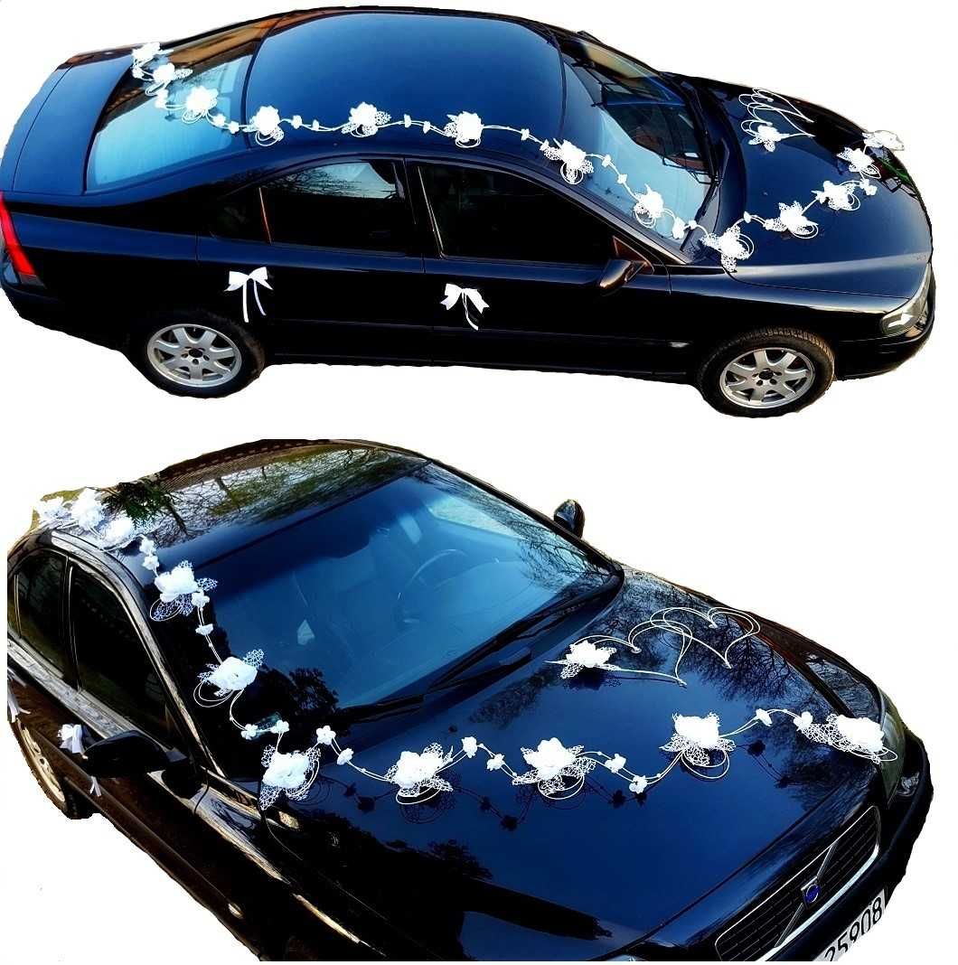 Piękna Dekoracja auta Ozdoba samochodu Ślubnego Wesele Serca Koronka