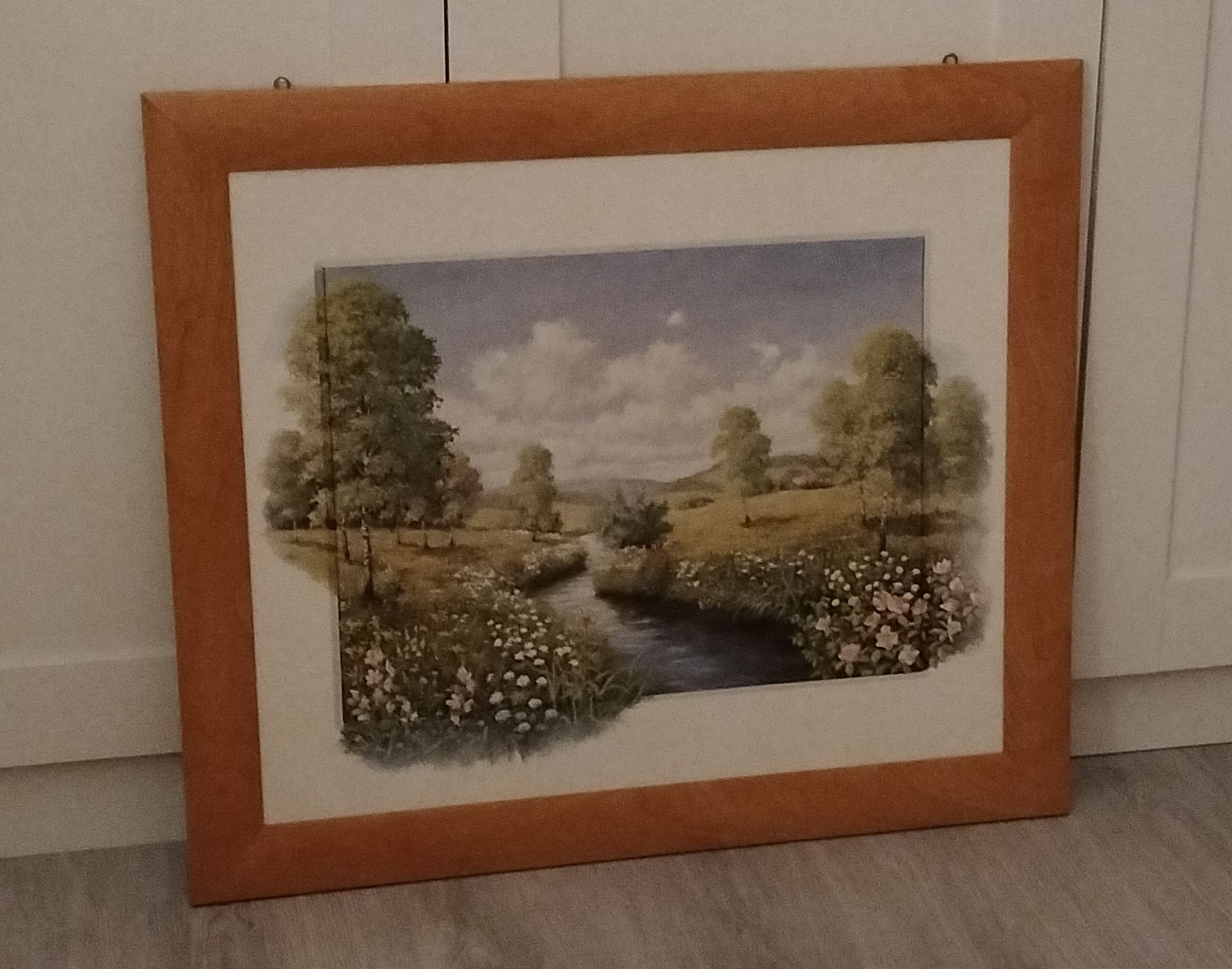 Wielki obraz rzeka łąka polana pejzaż vintage retro cottagecore PRL