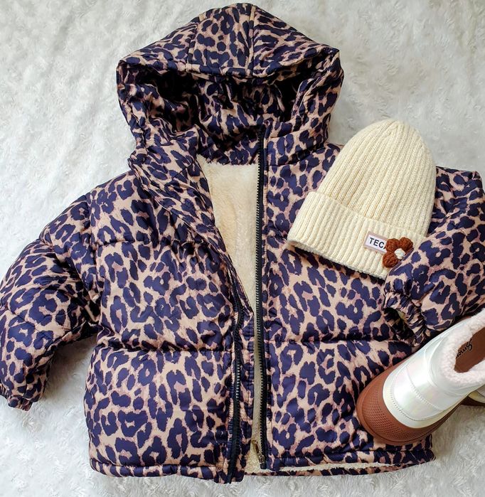 Повністю нова, зимова куртка для дівчинки 4–5 р. Леопардовий принт
