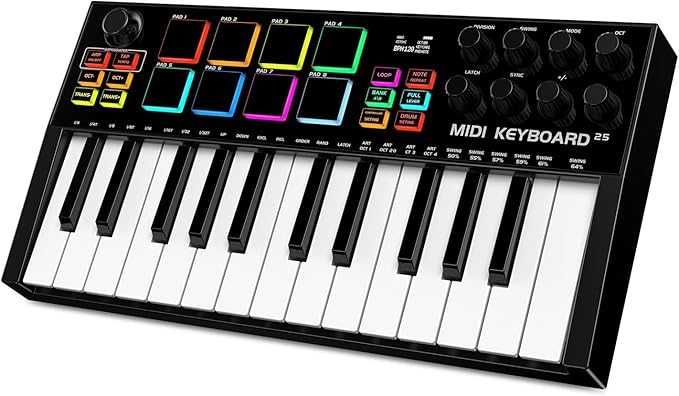 Terence MIDI 25‑klawiszowy kontroler USB/Bluetooth z OLED