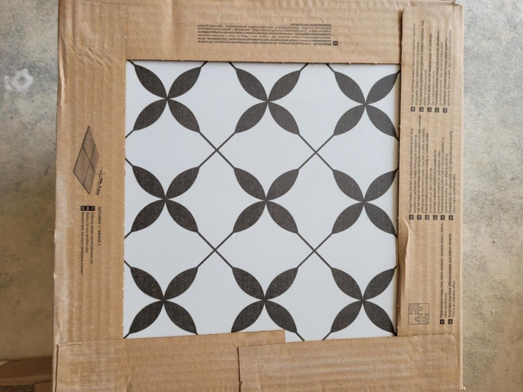 Gres szkliwiony 30x30 patchwork Black&white flower pattern satin Opocz