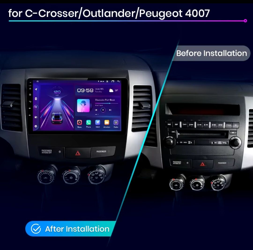 Rádio 9" Android Mitsubishi Outlander Citroen C-Cross Peugeot 4007