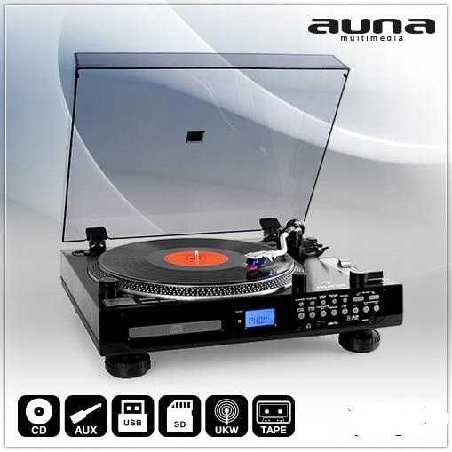 Auna TT-1200 gramofon czarny CD USB SD radio AUX+PILOT -OKAZJA TANIO !